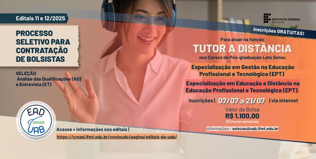 UAB/IFMT abre inscrições para 12 vagas de tutores a distância